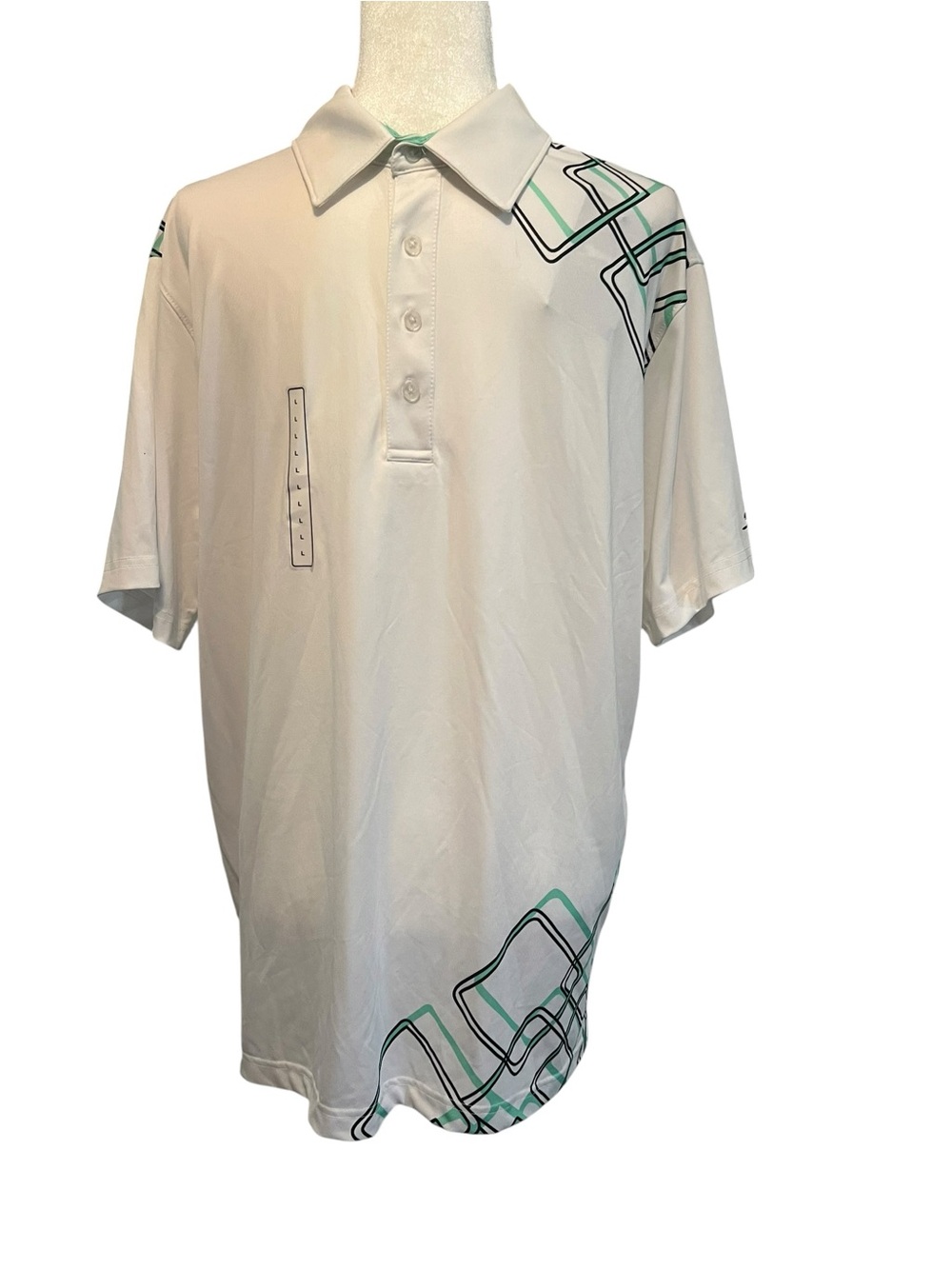 Slazenger White Polo with Green and Black Geometric Details, Size L
